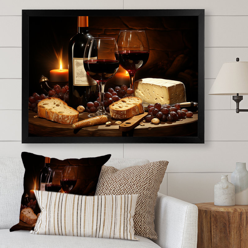 Cheese and Red Wine Charcuterie Board Radiance - Art mural vin, Cadre flottant noir, H 24 po x l 32 po x P 1 po