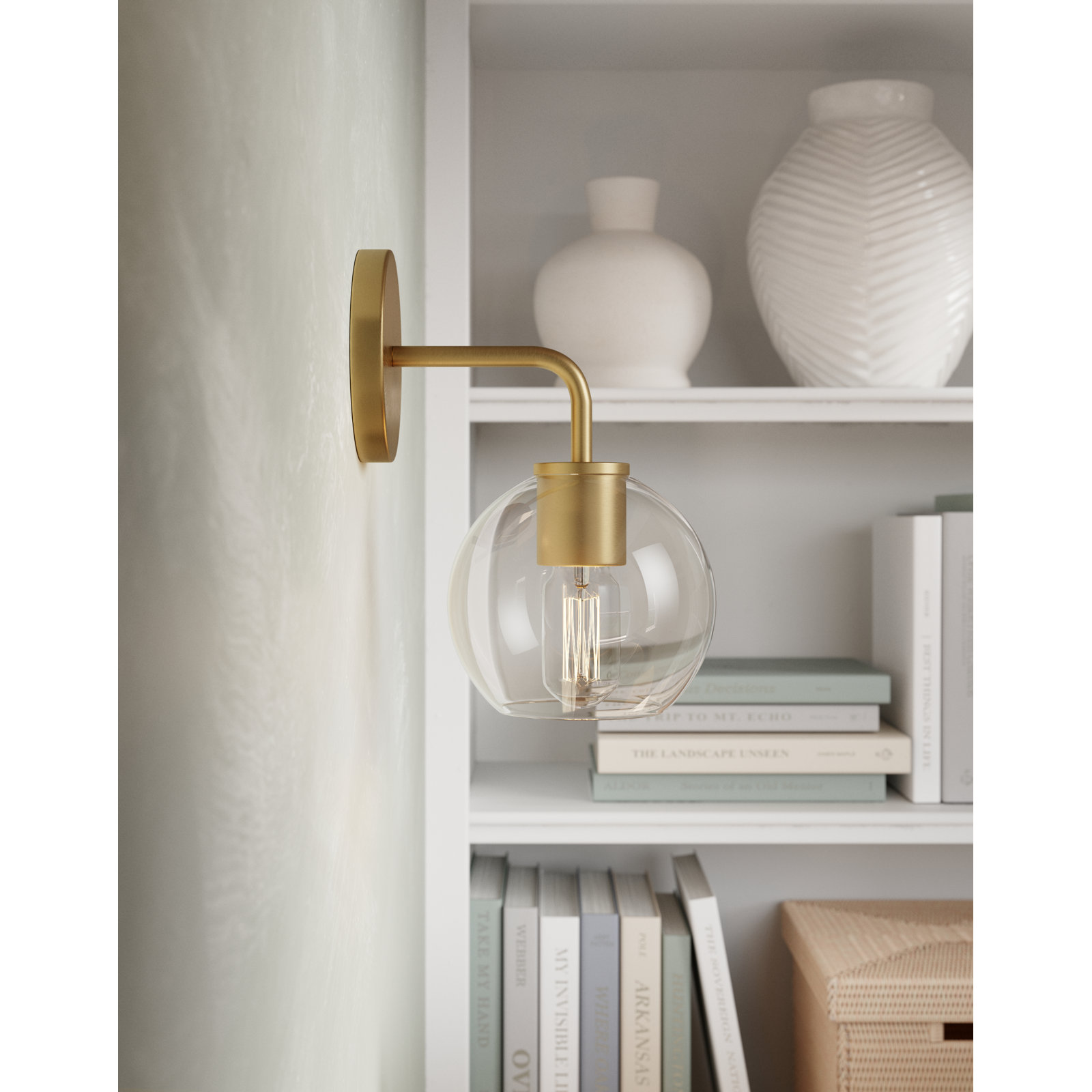 Childerley Single Light Glass Dimmable Armed Sconce, Satin Brass, Clear