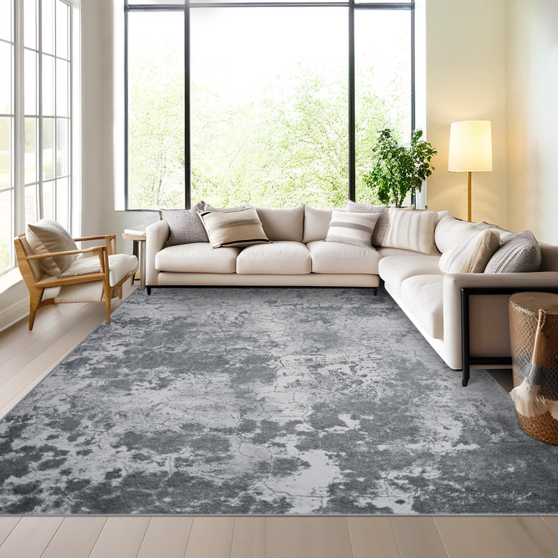 Area Rugs Washable Area Rug for Living Room Bedroom Dining Room Neutral Modern Abstract Carpet Non-Slip Floor Rug, Gray