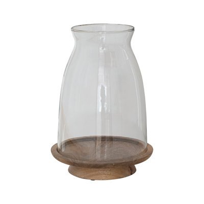 Glass Hurricane Candleholder with Mango Wood Base
