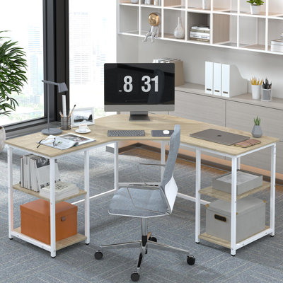 Haillee L-Shaped Metal Base Computer Desk
