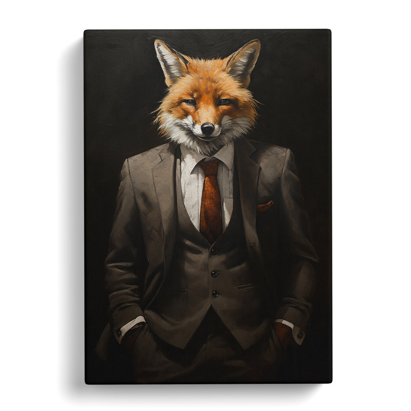 Fox In A Suit Painting - No Frame Print, 60cm H x 40cm W x 3cm D