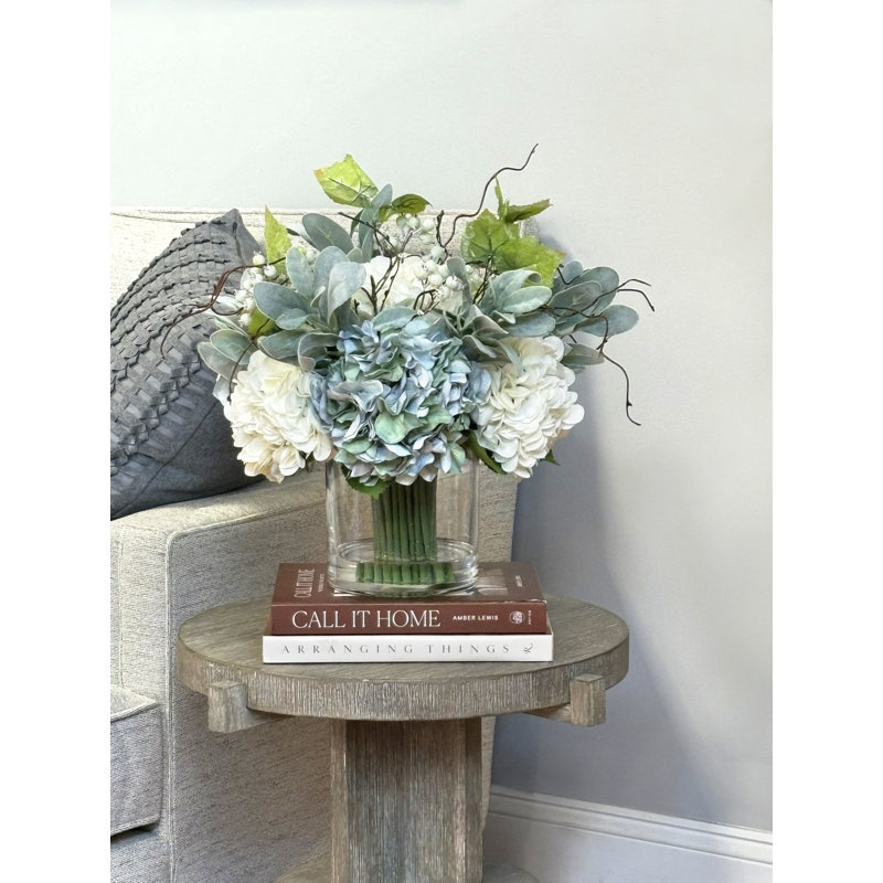 Floral Arrangement with Hydrangeas, Lamb's Ear, and Curly Willow