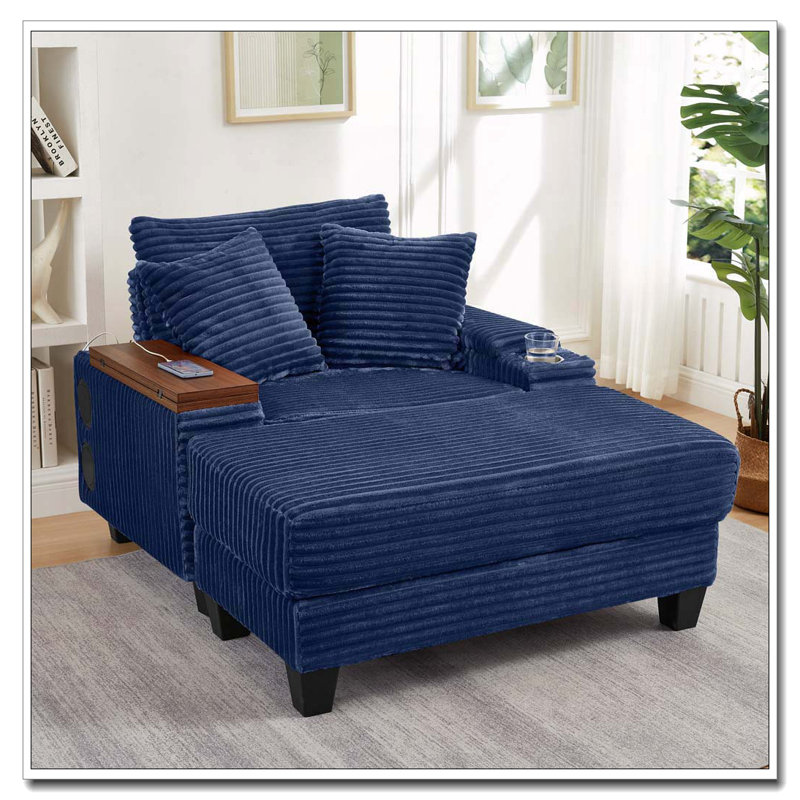 Fauteuil en velours côtelé avec repose-pieds, porte-gobelet, haut-parleur Bluetooth, ports USB, tableau pivotant à 180 °