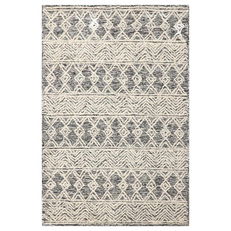 Multi Sizes Black Hand Tufted Wool Transitional Geometric Oriental Area Rug, Rectangle 4' x 6'
