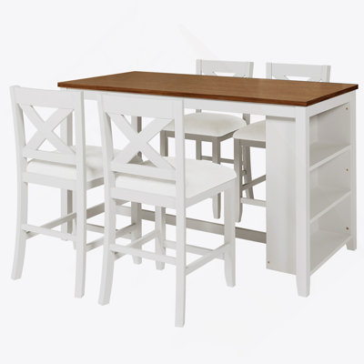 Ensemble de table de bar 5 pièces à hauteur de comptoir en bois rustique avec 4 chaises pour une salle à manger moderne et recevoir.