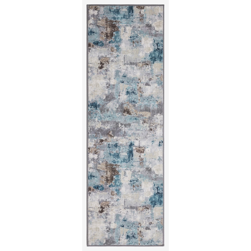 Tapis bleu lavable et antidérapant Lyanne, Rectangle 2 pi 7 po x 9 pi
