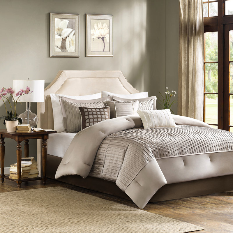 Ensemble de literie taupe de style moderne - 7 pièces avec couette très confortable en fer à vapeur Charmeuse