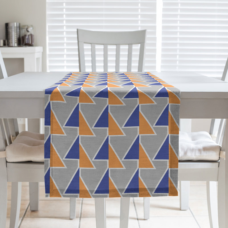 Shifted Arrows Table Runner, 16" x 72", Light Blue/Orange/Grey