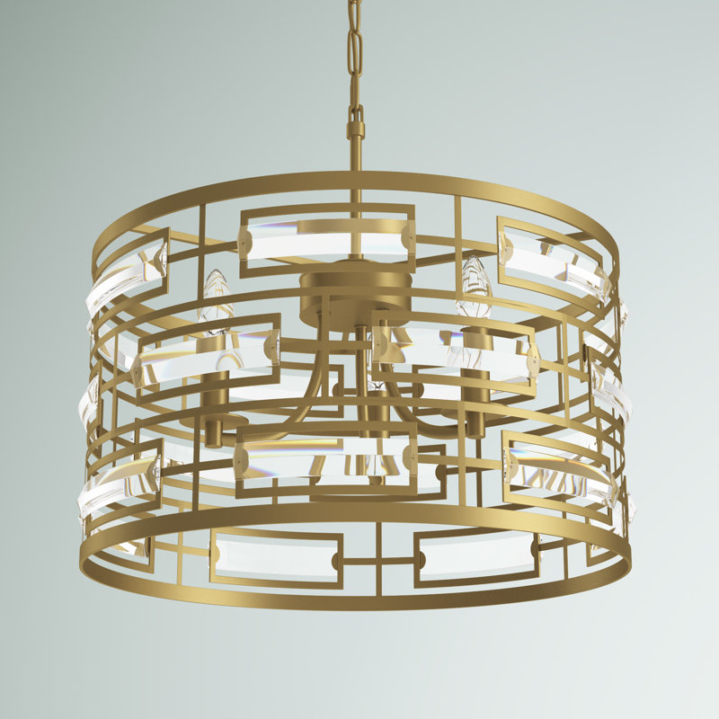 Sybil 3 - Light Dimmable Drum Chandelier, Brass