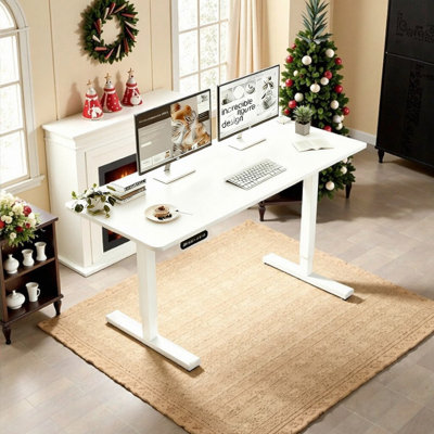 55 Inch Solid Steel Frame Electric Height Adjustable Standing Desk For Home Office And Gaming
