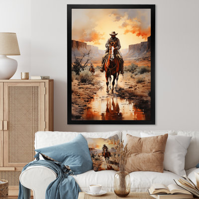 Mabe Cowboy Chassant le coucher du soleil II - Cowboys, art mural