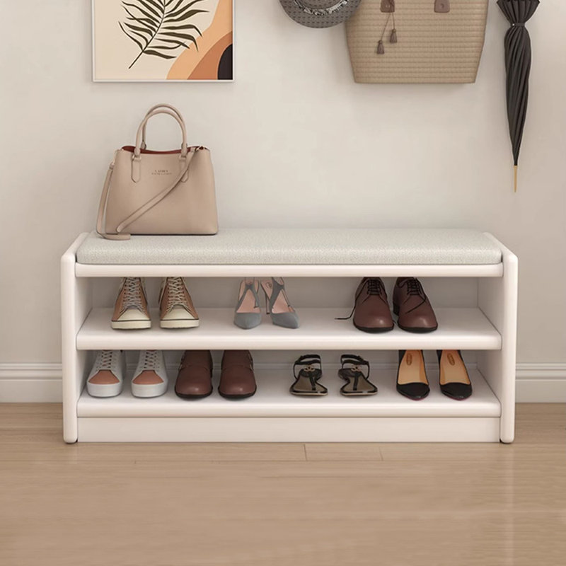 32.7in Shoe Storage Bench, Beige/Cream