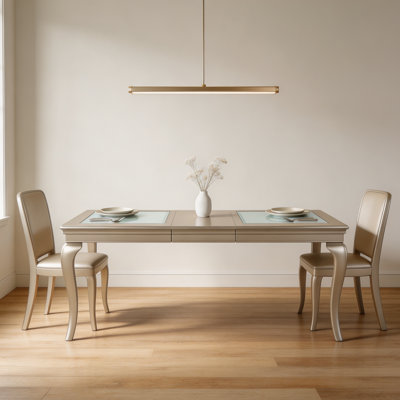 Modern Glamourous 1pc Dining Table With Separate Extension Leaf Cabriole Legs Insert Glass Panels Traditional Furniture