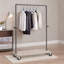 Industrial Garment Rail On Wheels Rustic Brown Bedroom Furniture Clothes Rack