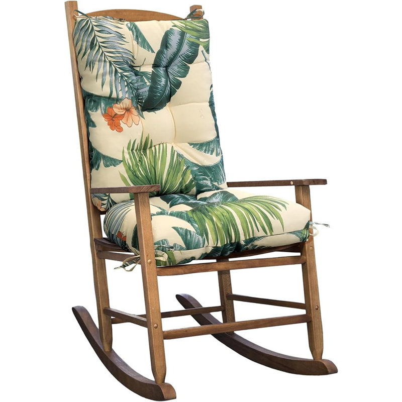 Floral Rocking Chair Cushion Water Resistant Patio Rocker Chairs Replacement Cushions For Porch Garden Outdoor Indoor Beige Green