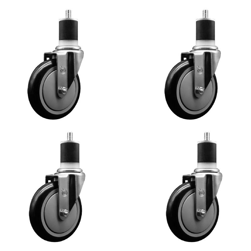 Ensemble de roulettes extensibles en poly pivot de 1-7 / 8 pouces SCC, Noir
