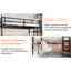 Lit simple mezzanine en fer noir avec bureau en forme de L, garde-corps 360, structure, économie d'espace, compartiments de rangement, configuration de la zone de confort de la chambre-130115631