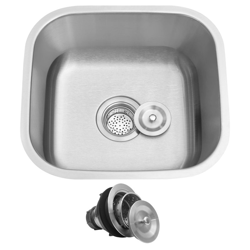 LQS 16" L x 15" W Kitchen Sink Stainless Steel Bar Sink With Sink Drain Assembly