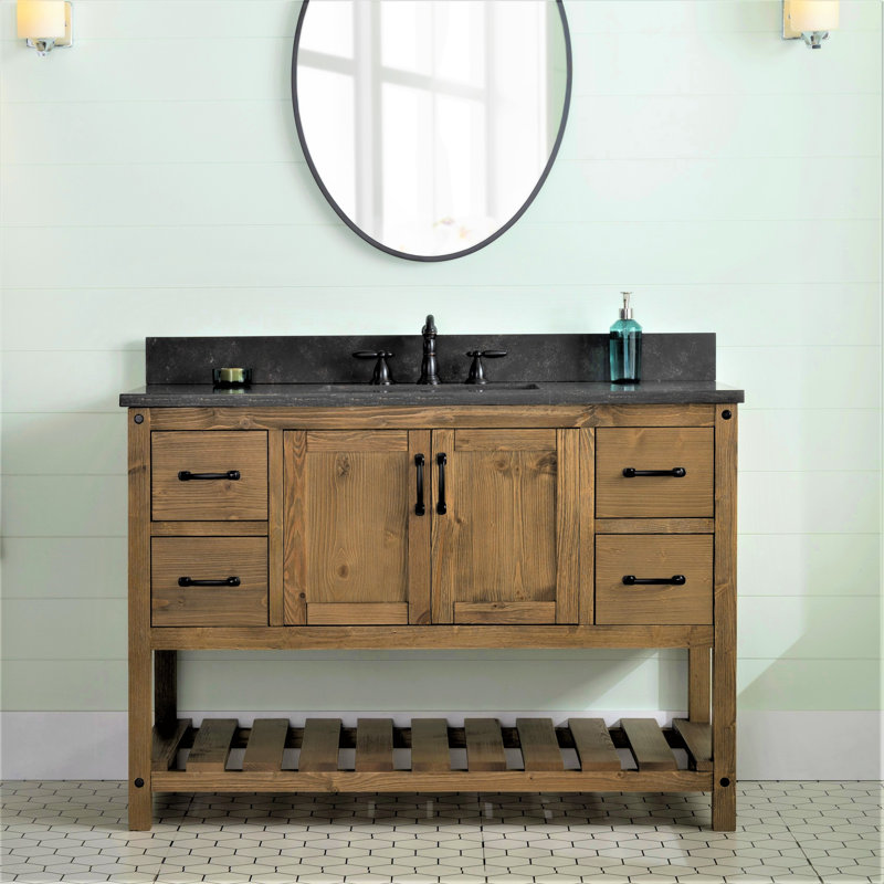 Radstock 48'' Single Bathroom Vanity with Top, Antique Natural, Purbeck Blue