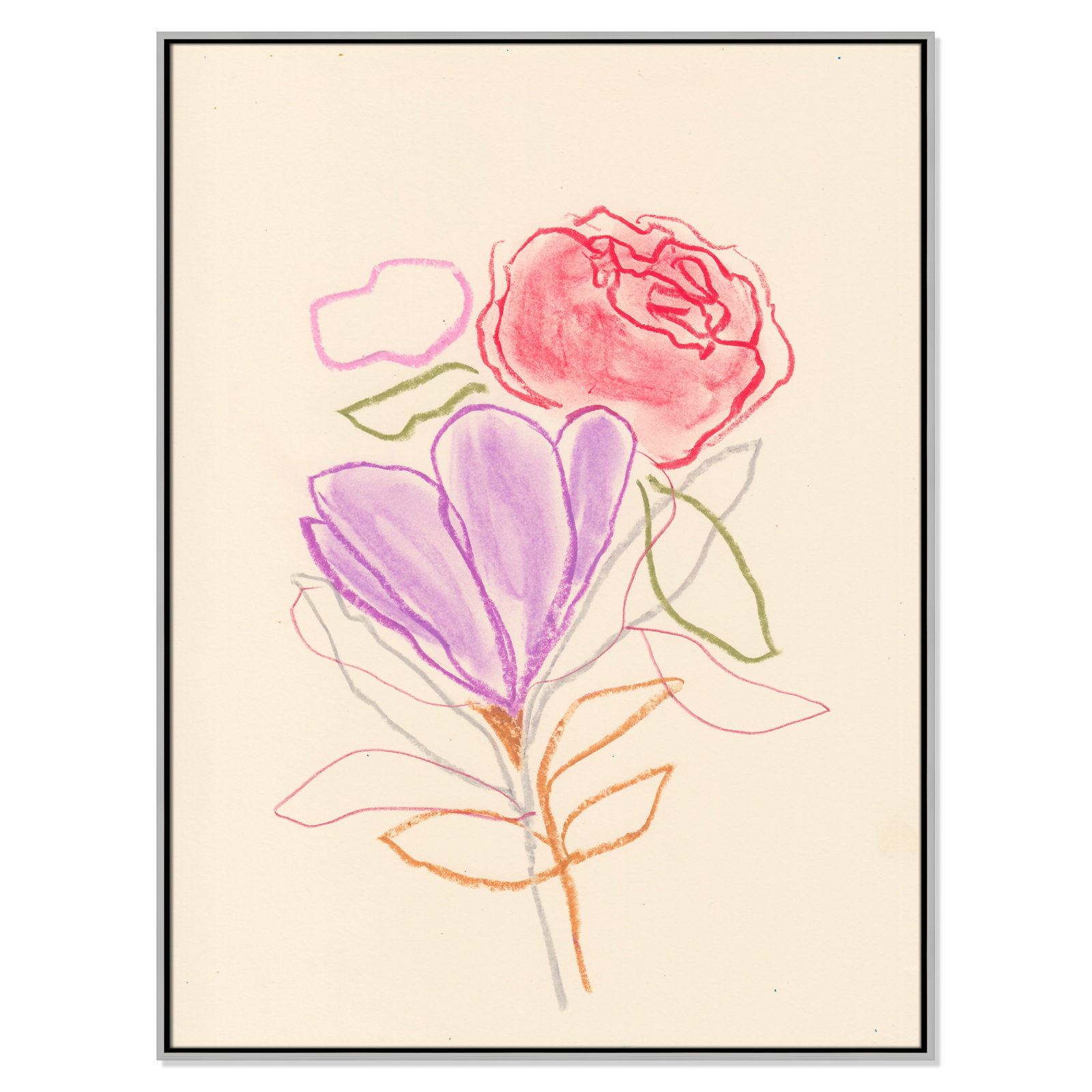 Simple Floral III Print by Bea Dina, No Mat, 49.5" H x 37.5" W x 2" D, Silver Floater Framed Canvas