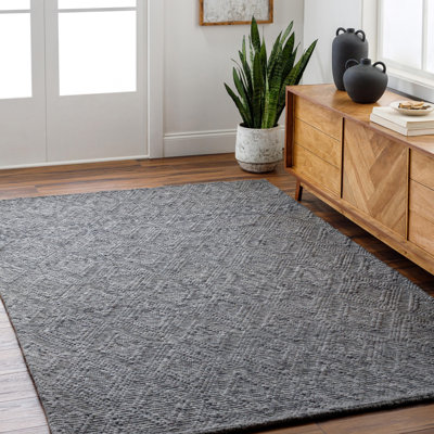 Rectangle Argyle Polyester/Wool Area Rug in Black