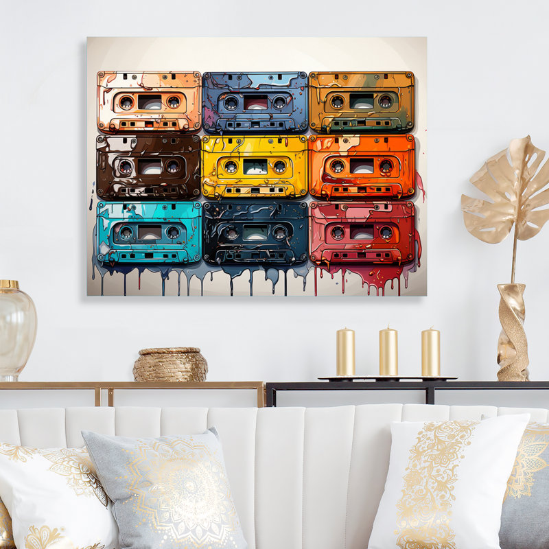 Popart Cassette Tapes IV - Décoration murale musique en métal, H 24 po x l 32 po x P 1 po