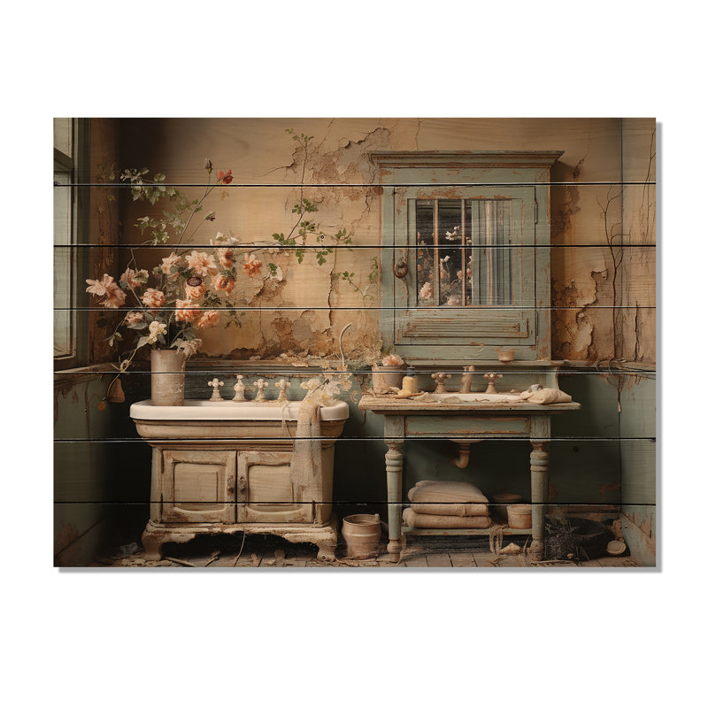 «Lawryn Bathroom Bathroom Vintage Charm II», reproduction sur bois, H 24 po x l 32 po x P 0,78 po