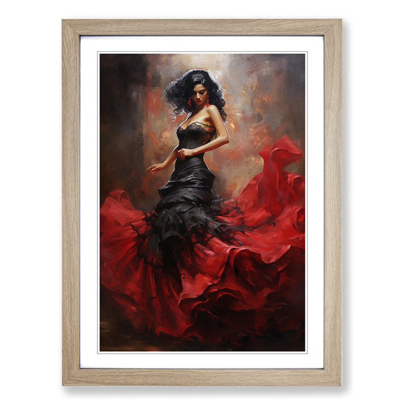 Flamenco Dancer Gothic - Single Picture Frame Print on Wood, Oak, 46cm H x 34cm W x 2cm D
