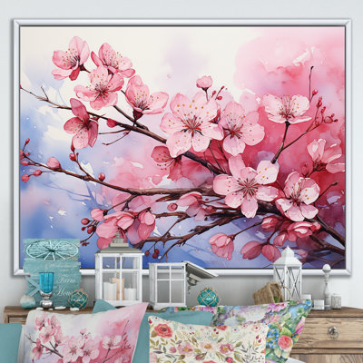 «Pink Blossom Cheery Tree Wind III», art mural cerise