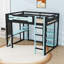 Lit mezzanine double avec bureau, lumière DEL RVB, station de charge, tablettes et panneau perforé-1039640366
