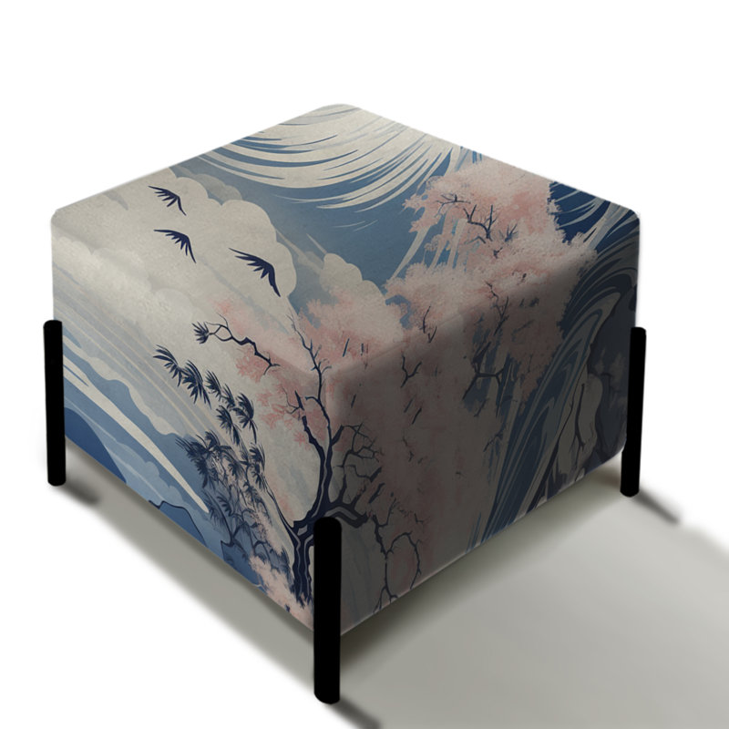 Bleu et rose, paysage zen japonais - repose-pieds carré japonais