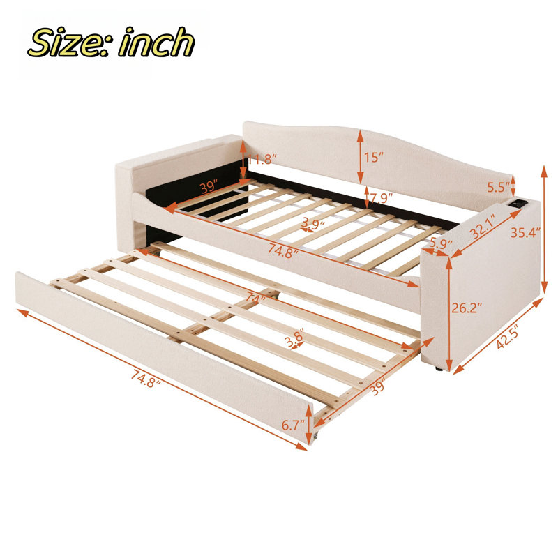 Incee Upholstered Daybed, Beige
