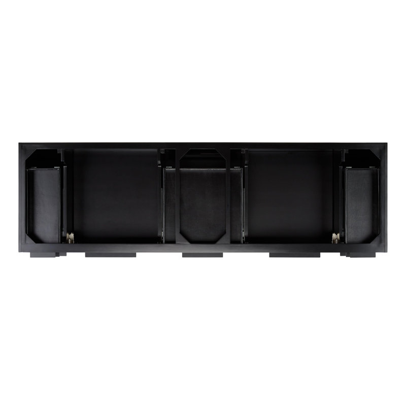 72" Dita Double Bathroom Vanity Set with Rectangular Undermount Sinks, Black, Feathered White Quartz, Single-Hole