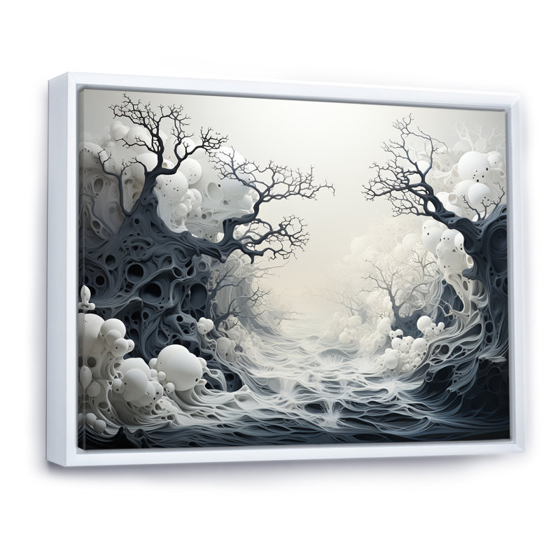 Scènes de tempête marine monochrome - reproduction sur toile, Cadre flottant blanc, H 30 po x l 40 po x P 1,5 po