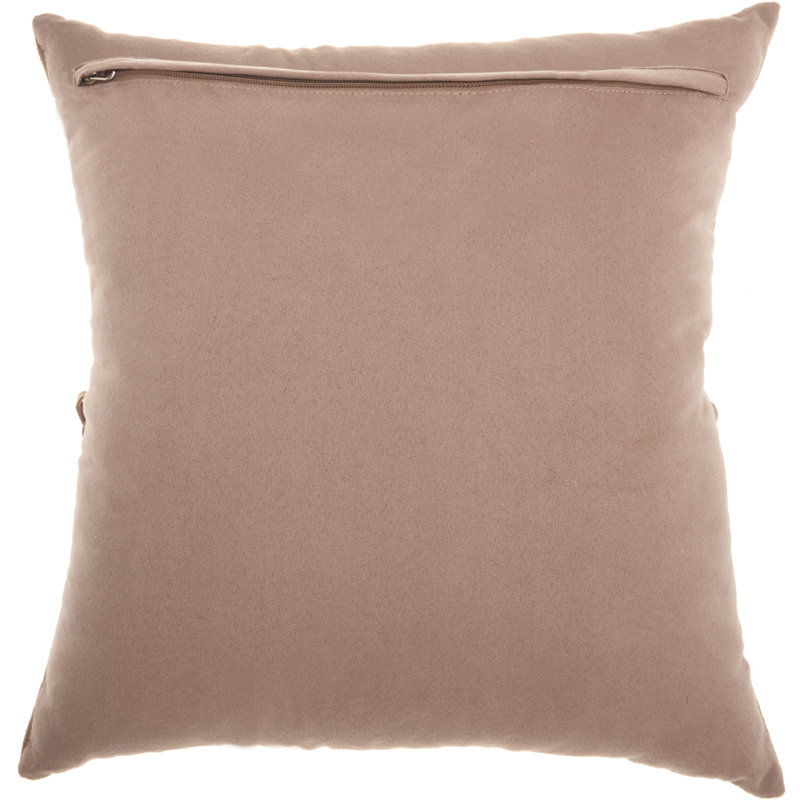 Beige 18" Square Genuine Leather Fringe Throw Pillow