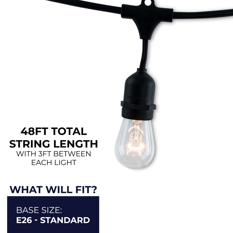 48-ft Warm White Outdoor Incandescent String Lights