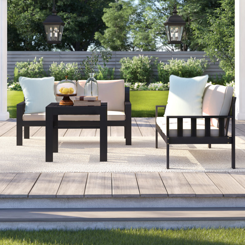 Proust Acacia 4 - Person Patio Conversation Set with Cushions, Gray Frame/Beige Cushion