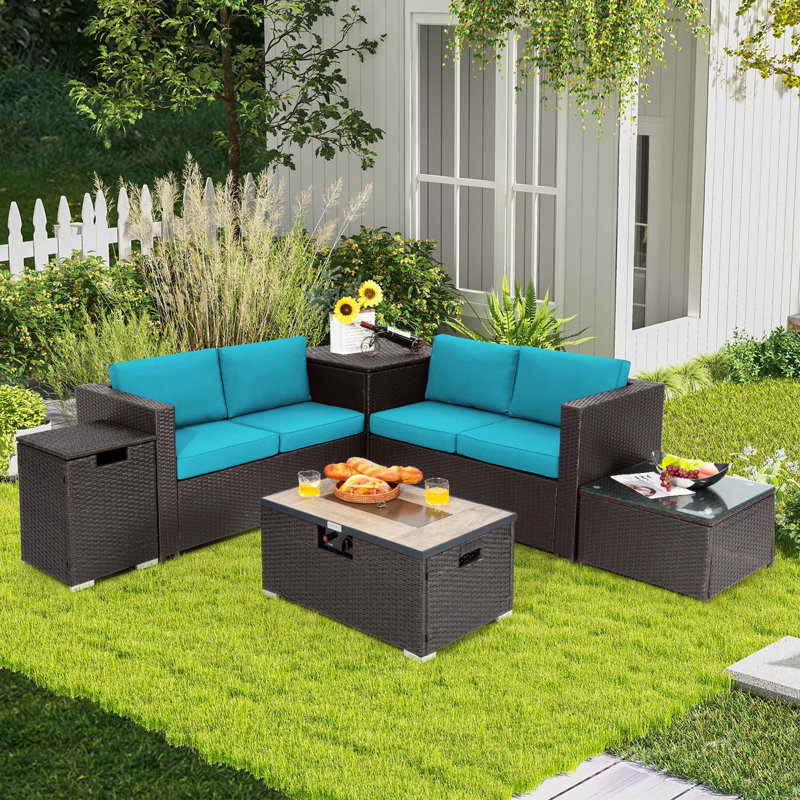 4 - Person Patio Conversation Set with Cushions, Turquoise