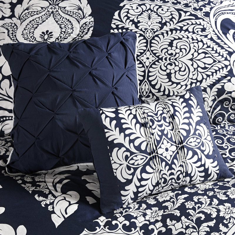Édredon très grand indigo - Ensemble de 7 coussins décoratifs de couleur unie en coton avec bordure, Indigo