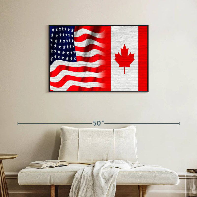 Borges, drapeau américain et canadien, H 25 po x l 37 po