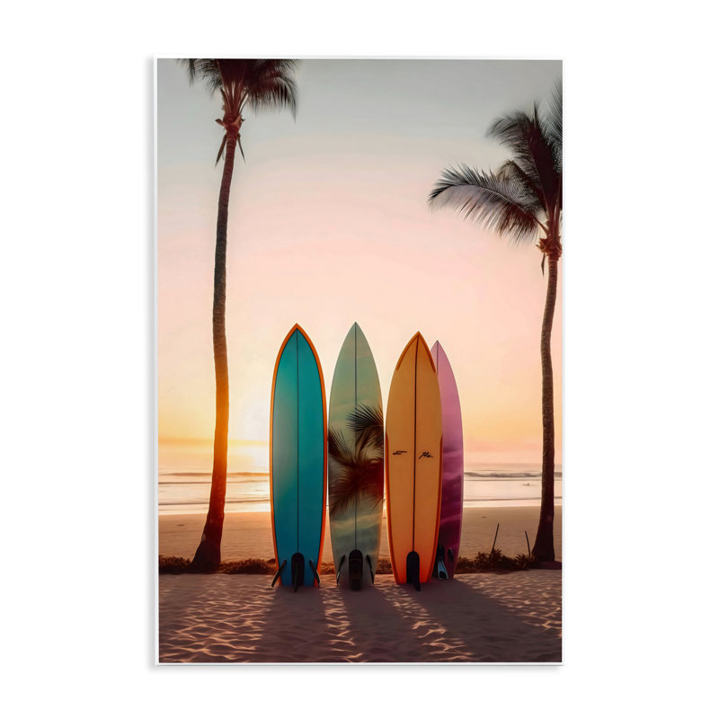 Quatre plaques de surf au coucher du soleil, plaque par LSR Design Studio, H 19 po x l 13 po