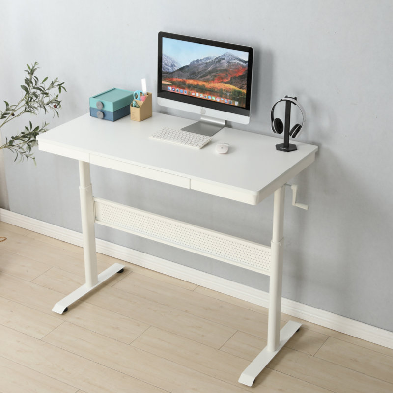 Adjustable Glass Top Metal Base Writing Desk, White