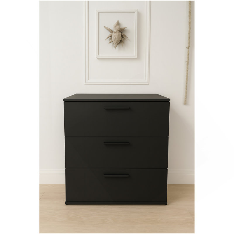 Commode noire à trois tiroirs Morgan, Noir