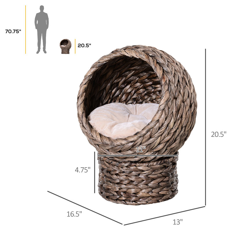 Lit pour chat surélevé apaisant, H 23,5 po, gris avec rembourrage confortable pour les chats d'intérieur jusqu'à H 8 lb, panier de lit surélevé, gris, coussin moelleux