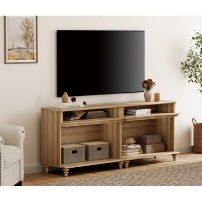 Farmhouse TV Stand For 75 Inch TV, Wood Universal TV Stand With Storage Shelfves, Oak Entertainment Center TV Console Table