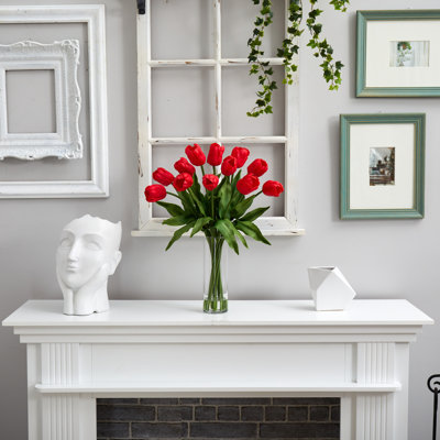 23in. Artificial Tulip Arrangement with Cylinder Glass Vase
