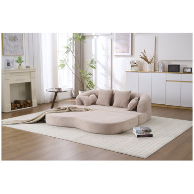Canapé-lit convertible 70 pouces en chenille moderne, causeuse pliable sans os avec 4 coussins, canapé-lit abricot pour salon et appartement