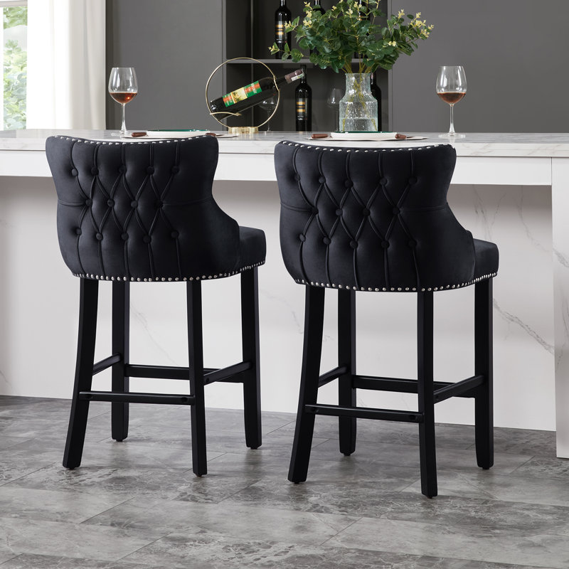 Tabourets de bar rembourrés en velours Lendell, Noir, noir, noir, noir