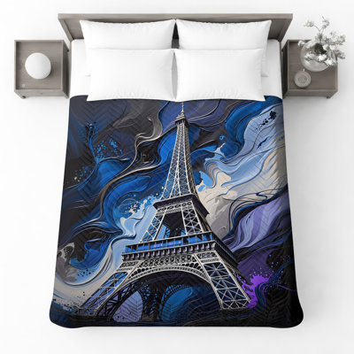 Eiffel Tower Swirling Art Quilted Bedspread All Sizes
